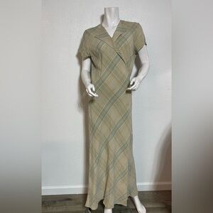 Vintage 90’s‼️Tan and Green Asymmetrical Gown with Flutter Sleeves
